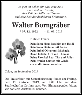 Traueranzeige von Walter Borngräber von lausitzer_rundschau