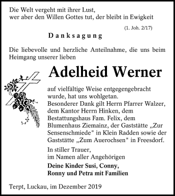 Traueranzeige von Adelheid Werner von lausitzer_rundschau