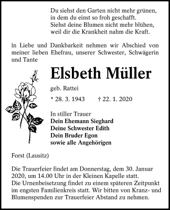 Traueranzeige von Elsbeth Müller von lausitzer_rundschau