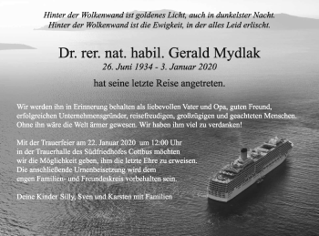 Traueranzeige von Gerald Mydlak von lausitzer_rundschau