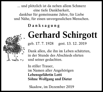 Traueranzeige von Gerhard Schirgott von lausitzer_rundschau