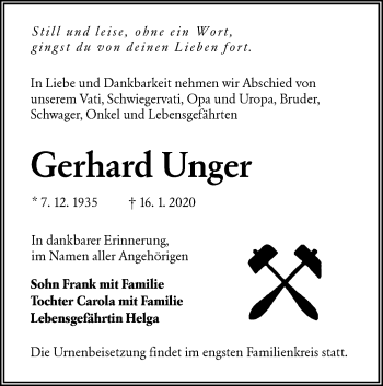 Traueranzeige von Gerhard Unger von lausitzer_rundschau