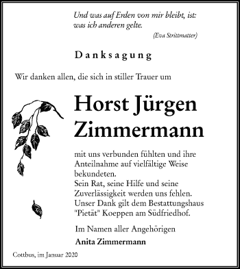 Traueranzeige von Horst Jürgen Zimmermann von lausitzer_rundschau