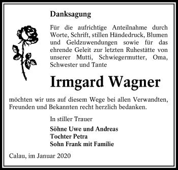 Traueranzeige von Irmgard Wagner von lausitzer_rundschau