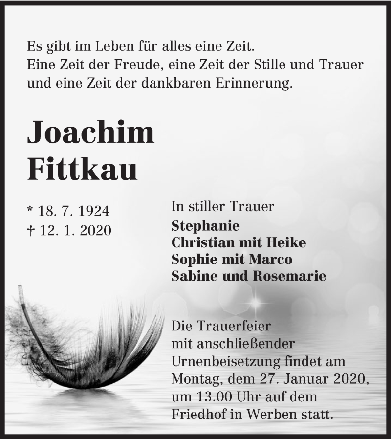  Traueranzeige für Joachim Fittkau vom 18.01.2020 aus lausitzer_rundschau