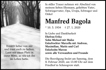 Traueranzeige von Manfred Bagola von lausitzer_rundschau