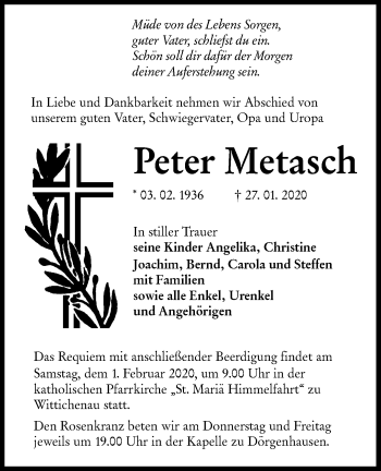Traueranzeige von Peter Metasch von lausitzer_rundschau