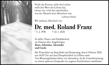 Traueranzeige von Roland Franz von lausitzer_rundschau