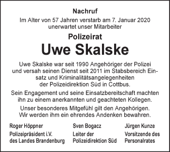 Traueranzeige von Uwe Skalske von lausitzer_rundschau