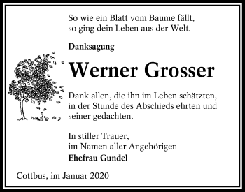 Traueranzeige von Werner Grosser von lausitzer_rundschau