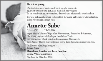 Traueranzeige von Annette Sube von lausitzer_rundschau