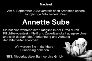 Traueranzeige von Annette Sube von lausitzer_rundschau