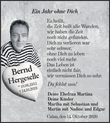 Traueranzeige von Bernd Hergeselle von lausitzer_rundschau