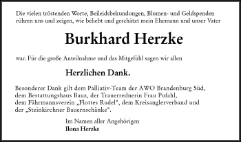 Traueranzeige von Burkhard Herzke von lausitzer_rundschau