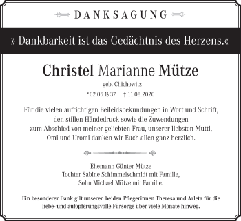 Traueranzeige von Christel Mütze von lausitzer_rundschau