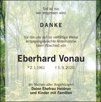 Traueranzeige von Eberhard Vonau von lausitzer_rundschau