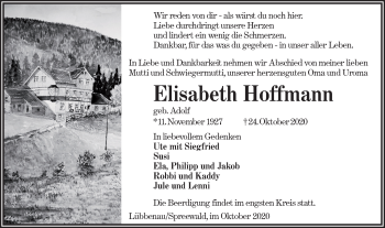 Traueranzeige von Elisabeth Hoffmann von lausitzer_rundschau