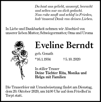 Traueranzeige von Eveline Berndt von lausitzer_rundschau