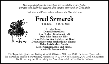 Traueranzeige von Fred Szmerek von lausitzer_rundschau