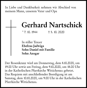 Traueranzeige von Gerhard Nartschick von lausitzer_rundschau