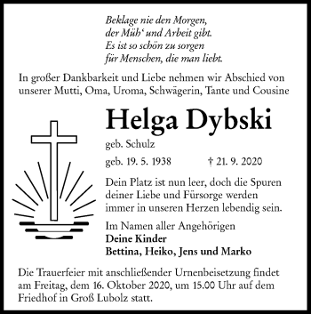 Traueranzeige von Helga Dybski von lausitzer_rundschau