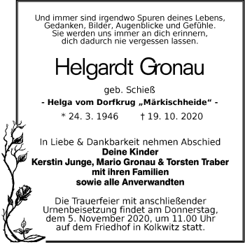 Traueranzeige von Helgardt Gronau von lausitzer_rundschau