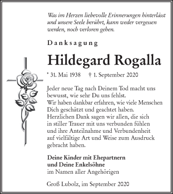 Traueranzeige von Hildegard Rogalla von lausitzer_rundschau
