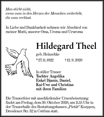 Traueranzeige von Hildegard Theel von lausitzer_rundschau