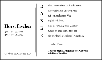 Traueranzeige von Horst Fischer von lausitzer_rundschau