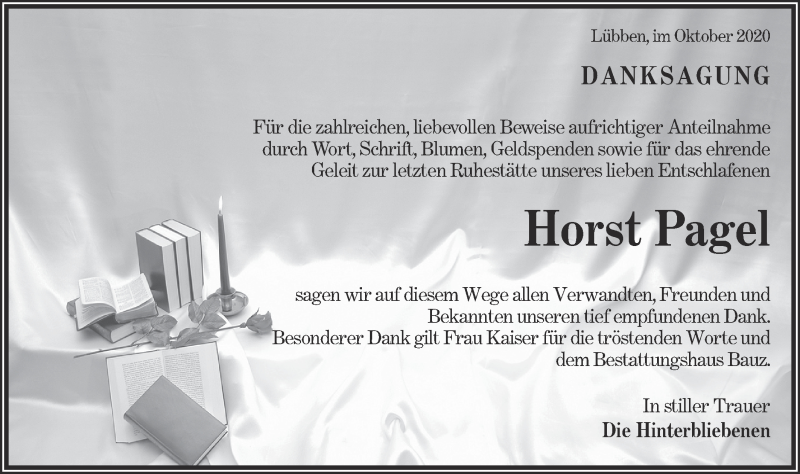  Traueranzeige für Horst Pagel vom 10.10.2020 aus lausitzer_rundschau