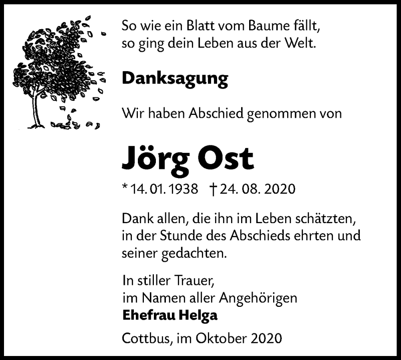  Traueranzeige für Jörg Ost vom 07.10.2020 aus lausitzer_rundschau