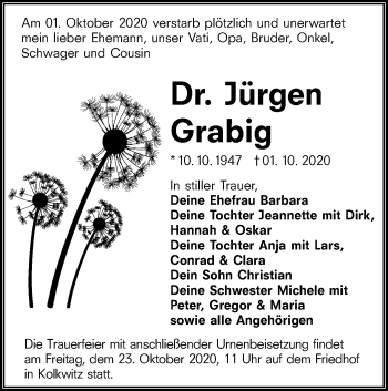 Traueranzeige von Jürgen Grabig von lausitzer_rundschau