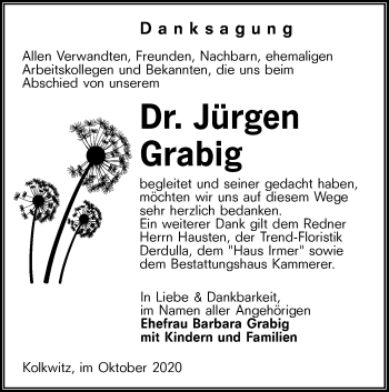 Traueranzeige von Jürgen Grabig von lausitzer_rundschau