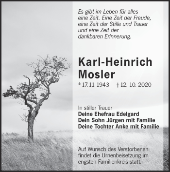 Traueranzeige von Karl-Heinrich Mosler von lausitzer_rundschau