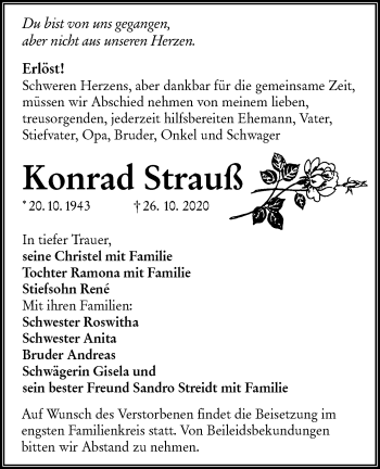Traueranzeige von Konrad Strauß von lausitzer_rundschau