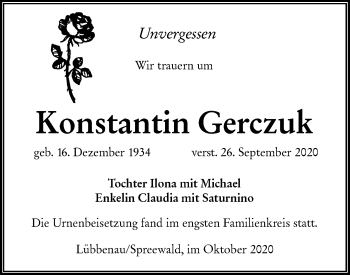 Traueranzeige von Konstantin Gerczuk von lausitzer_rundschau