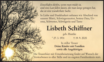 Traueranzeige von Lisbeth Schiffner von lausitzer_rundschau