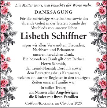 Traueranzeige von Lisbeth Schiffner von lausitzer_rundschau