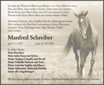 Traueranzeige von Manfred Schreiber von lausitzer_rundschau