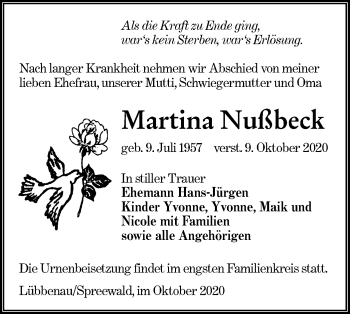Traueranzeige von Martina Nußbeck von lausitzer_rundschau