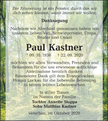 Traueranzeige von Paul Kastner von lausitzer_rundschau