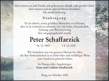 Traueranzeige von Peter Schaffarzick von lausitzer_rundschau