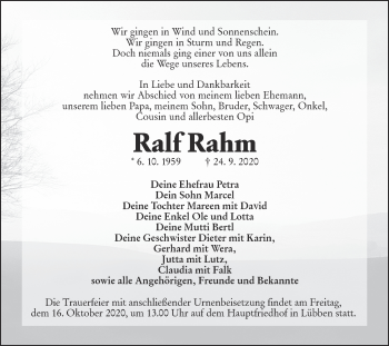 Traueranzeige von Ralf Rahm von lausitzer_rundschau