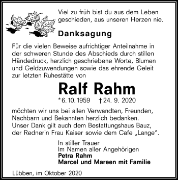 Traueranzeige von Ralf Rahm von lausitzer_rundschau