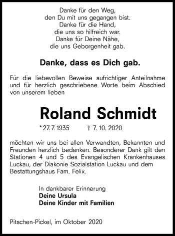 Traueranzeige von Roland Schmidt von lausitzer_rundschau