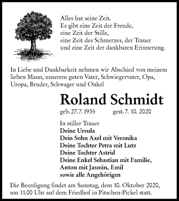 Traueranzeige von Roland Schmidt von lausitzer_rundschau