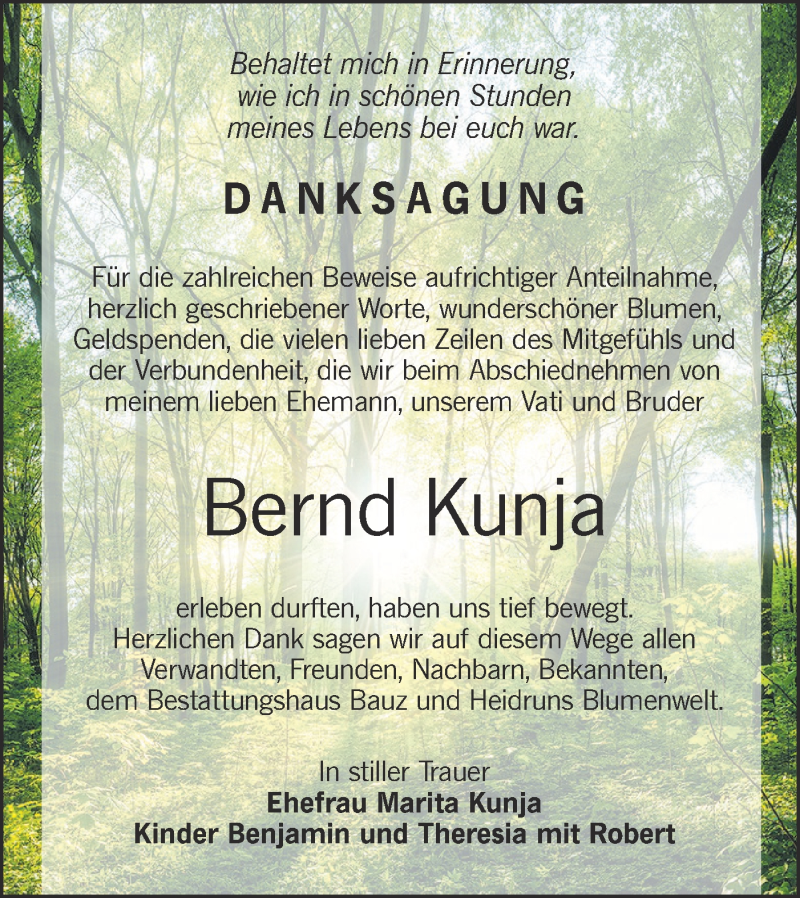  Traueranzeige für Bernd Kunja vom 21.11.2020 aus lausitzer_rundschau