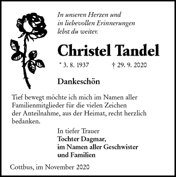 Traueranzeige von Christel Tandel von lausitzer_rundschau