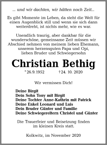 Traueranzeige von Christian Bethig von lausitzer_rundschau