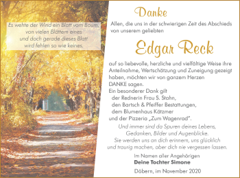 Traueranzeige von Edgar Reck von lausitzer_rundschau